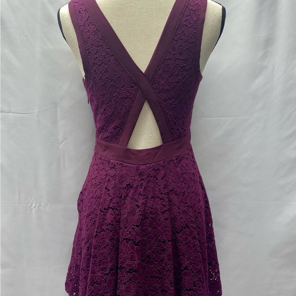 Free People Purple Fit and Flare Lace Mini Dress Cut Out Back Side Zipper - Picture 2 of 10
